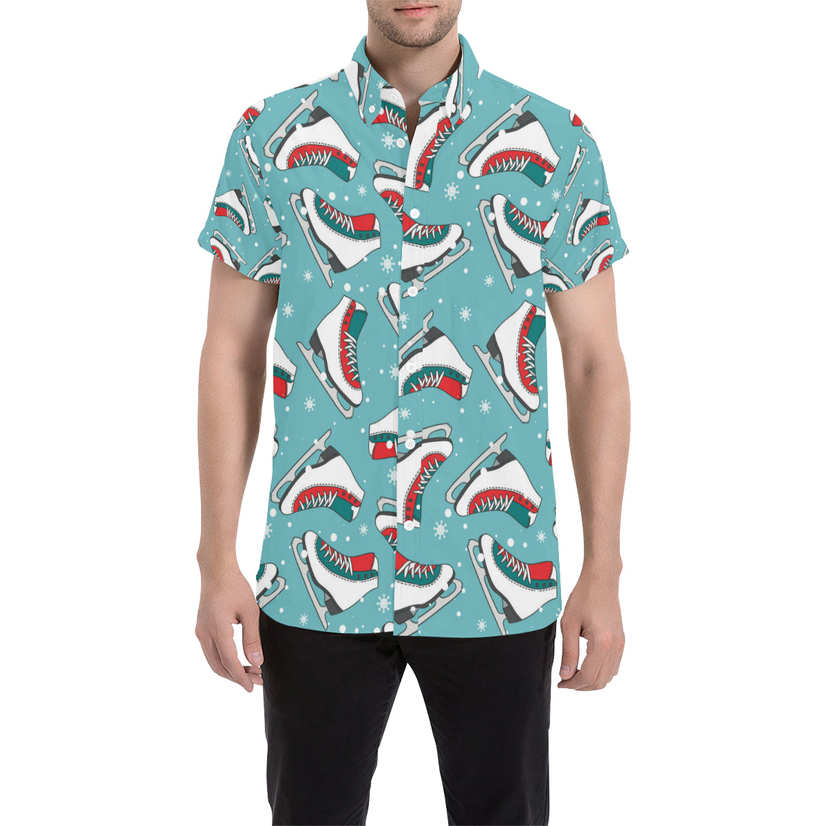 Ice Skate Pattern Print Design 03 Men's Short Sleeve Button Up Shirt