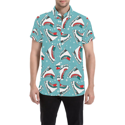 Ice Skate Pattern Print Design 03 Men's Short Sleeve Button Up Shirt