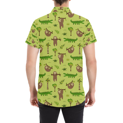 Alligator Pattern Print Design 04 Men's Short Sleeve Button Up Shirt