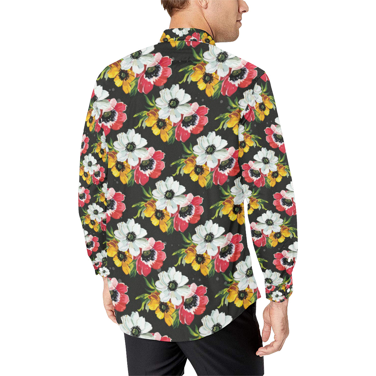 Anemone Pattern Print Design AM07 Men's Long Sleeve Shirt