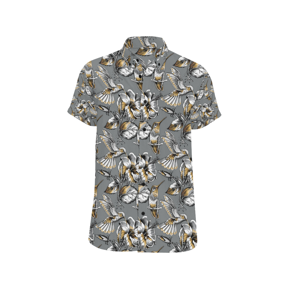 Hummingbird Pattern Print Design 02 Men's Short Sleeve Button Up Shirt