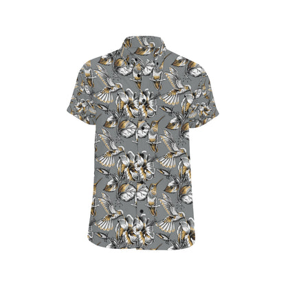 Hummingbird Pattern Print Design 02 Men's Short Sleeve Button Up Shirt