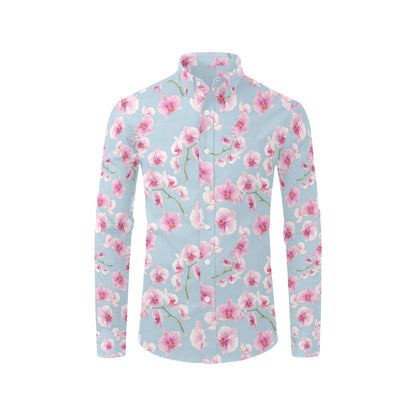 Orchid Pink Pattern Print Design OR01 Men's Long Sleeve Shirt