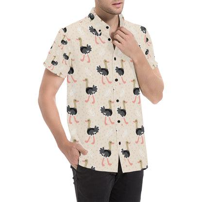Ostrich Pattern Print Design 02 Men's Short Sleeve Button Up Shirt