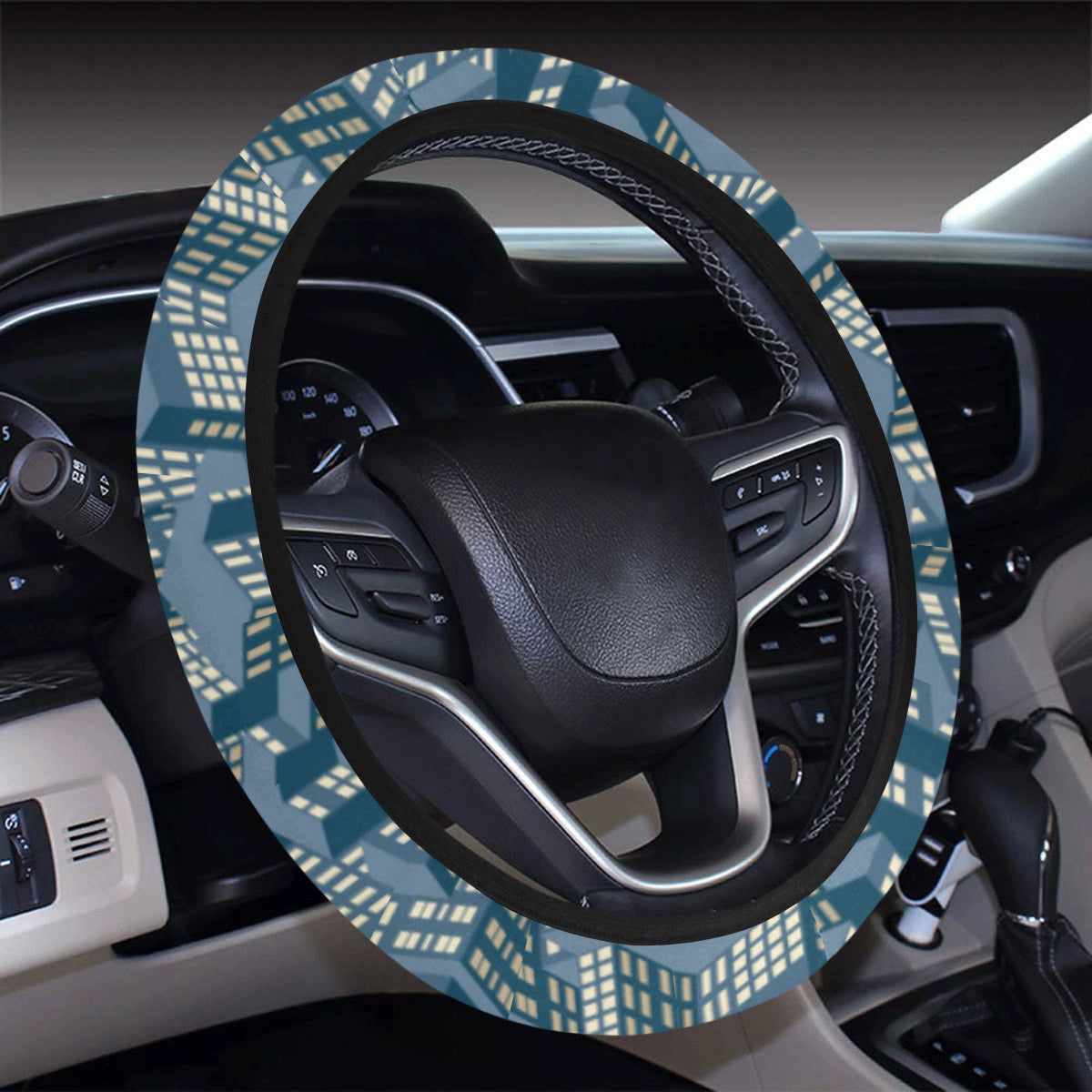 City  Pattern Print Design 01 Steering Wheel Cover with Elastic Edge