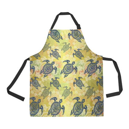 Hawaiian Turtle Tribal Design Print Apron with Pocket