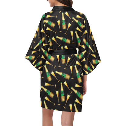 Champagne Pattern Print Design 02 Women's Short Kimono