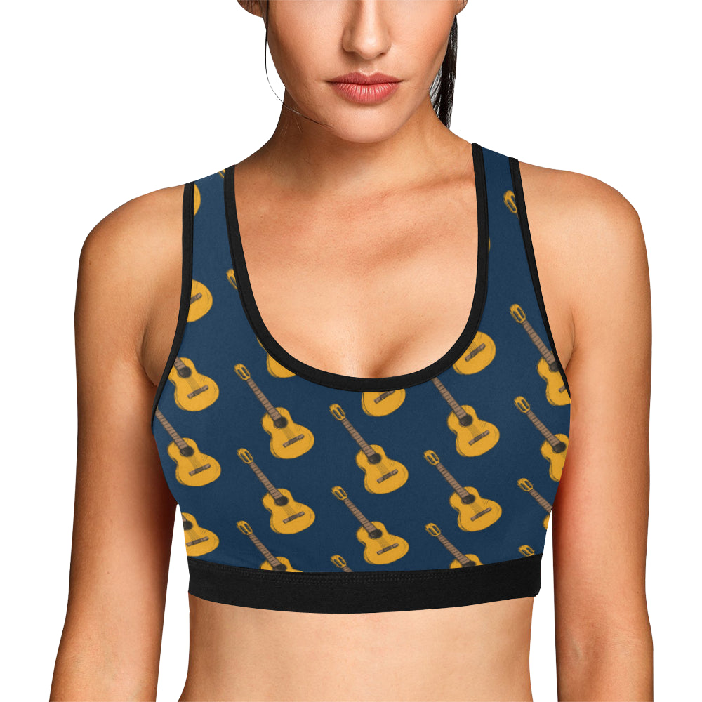 Acoustic Guitar Pattern Print Design 04 Sports Bra