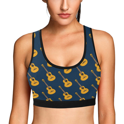 Acoustic Guitar Pattern Print Design 04 Sports Bra