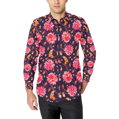 Dahlia Pattern Print Design DH03 Men's Long Sleeve Shirt