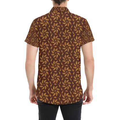 Agricultural Brown Wheat Print Pattern Men's Short Sleeve Button Up Shirt