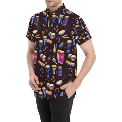 Percussion Neon Pattern Print Design 04 Men's Short Sleeve Button Up Shirt
