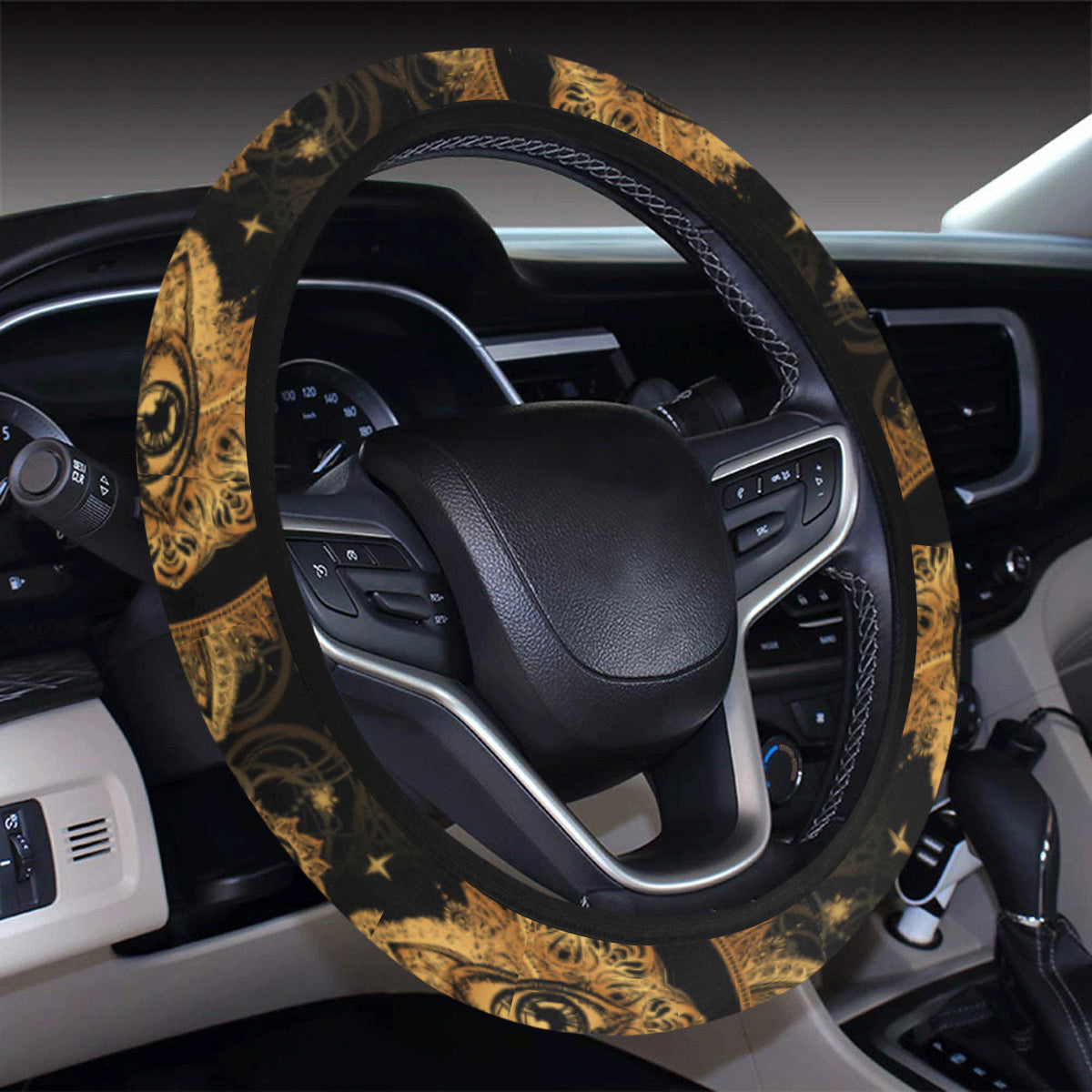 Sun Moon mandala Third eye Steering Wheel Cover with Elastic Edge