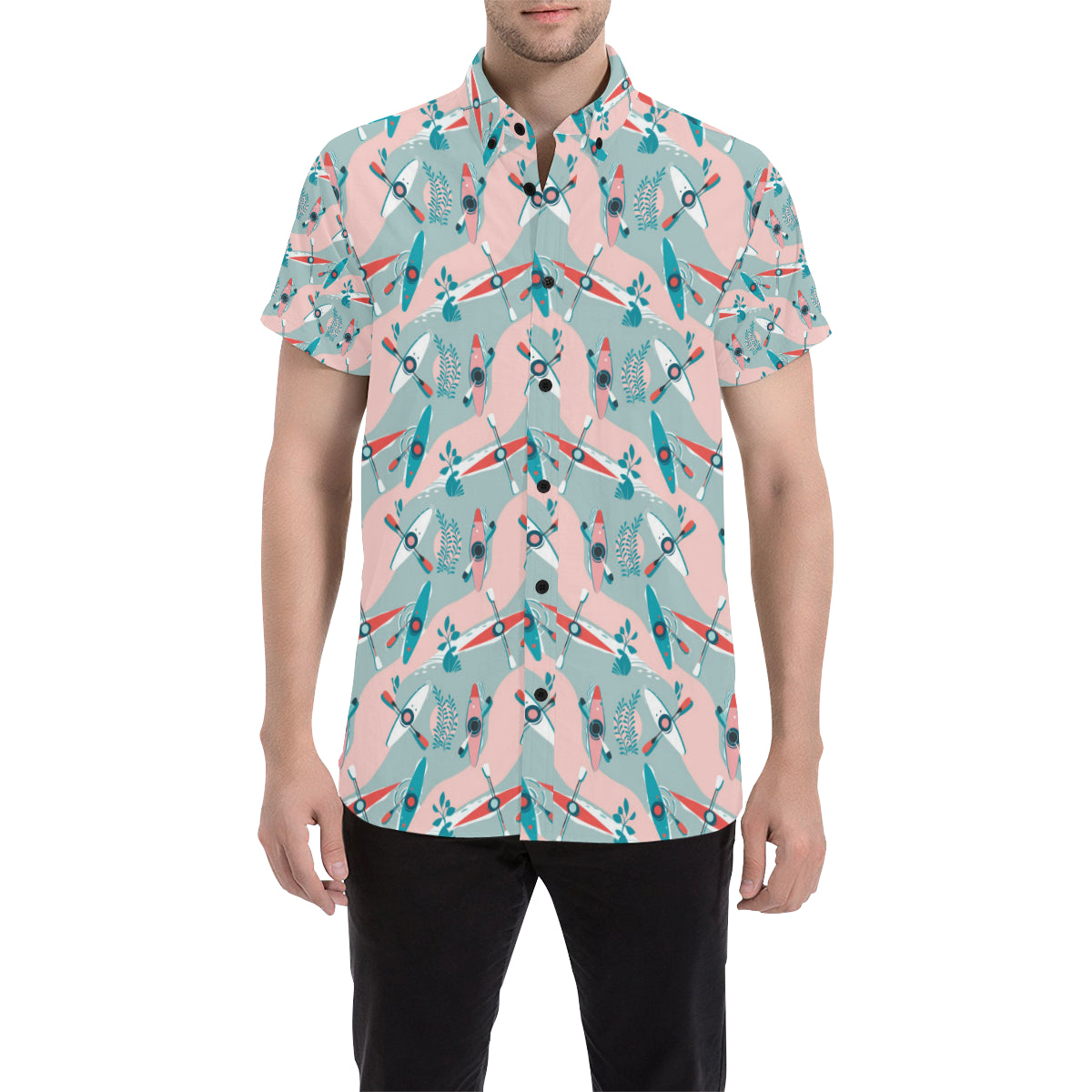 Kayak Pattern Print Design 05 Men's Short Sleeve Button Up Shirt