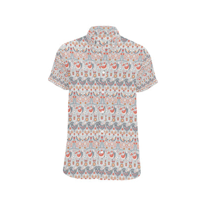 Swedish Nordic Design Print Men's Short Sleeve Button Up Shirt