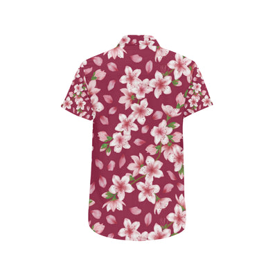 Cherry Blossom Pattern Print Design CB06 Men's Short Sleeve Button Up Shirt