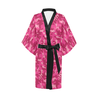 Camo Pink Pattern Print Design 01 Women's Short Kimono