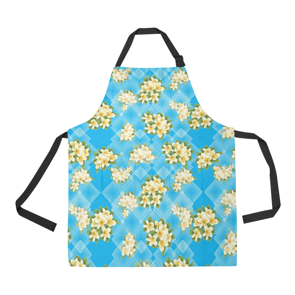 Yellow Plumeria Design Print Pattern Apron with Pocket