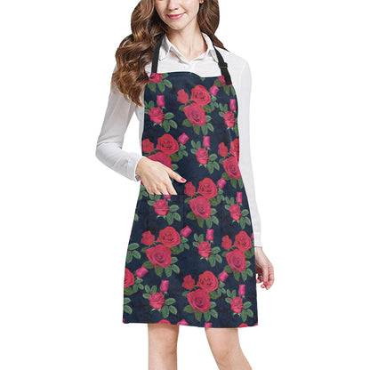Rose Pattern Print Design A04 Apron with Pocket