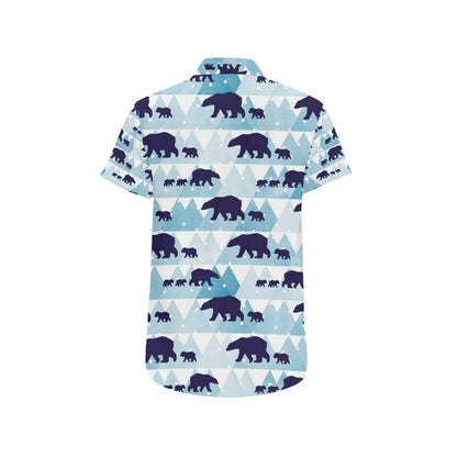Bear Pattern Print Design BE01 Men's Short Sleeve Button Up Shirt
