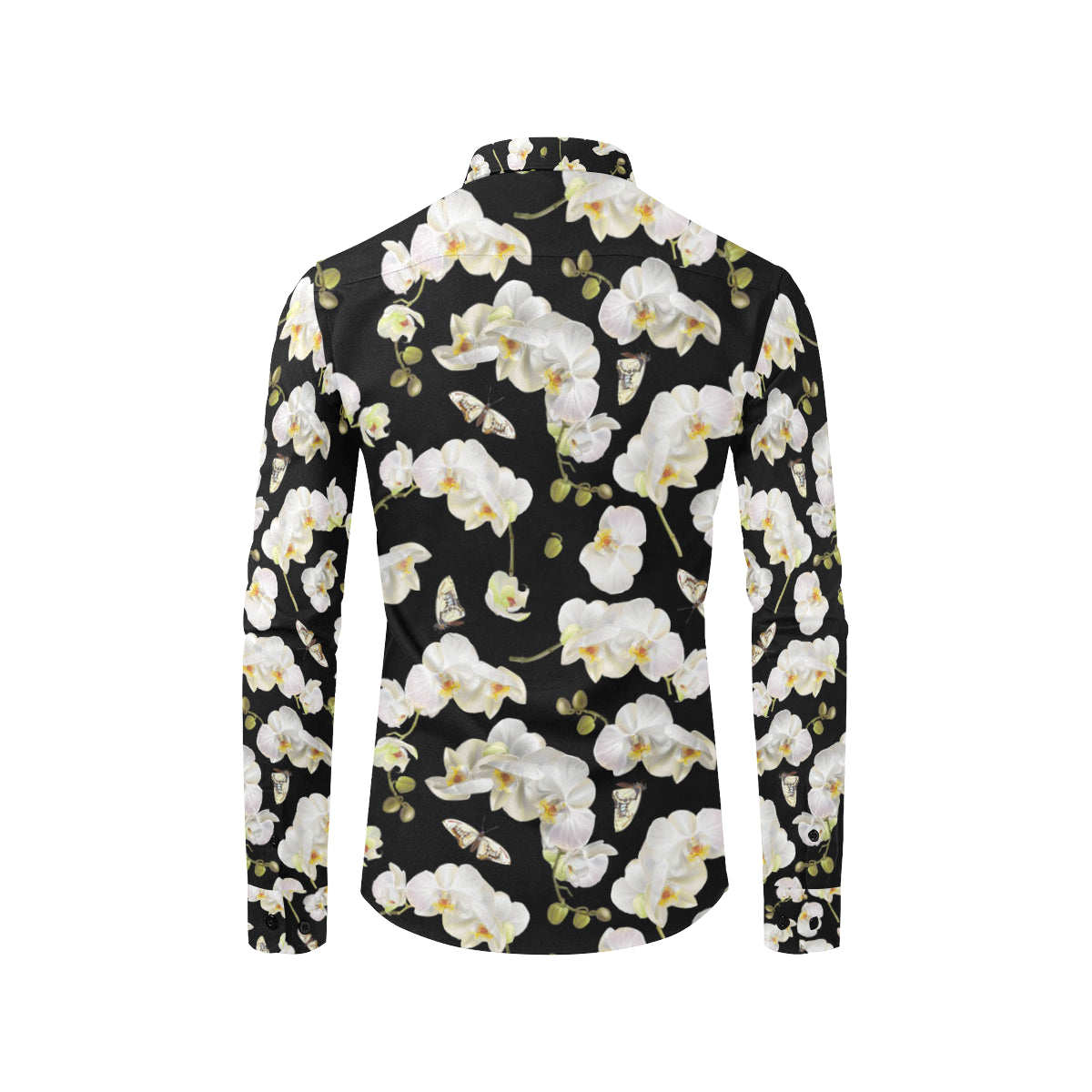 Orchid White Pattern Print Design OR011 Men's Long Sleeve Shirt