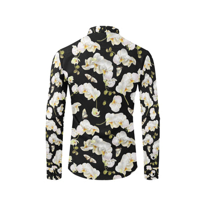 Orchid White Pattern Print Design OR011 Men's Long Sleeve Shirt