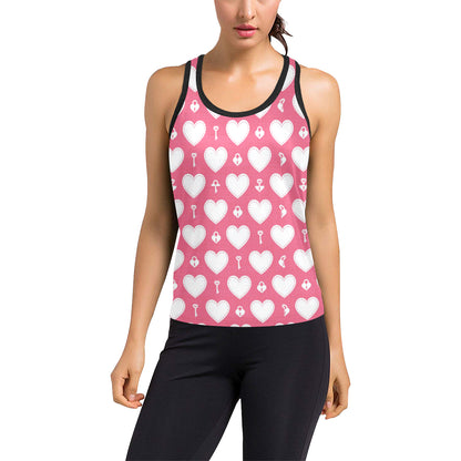 Heart Key Pattern Print Design HE09 Women's Racerback Tank Top