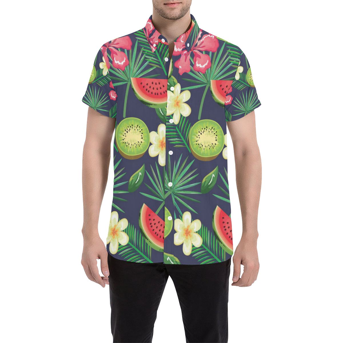 Tropical Fruits Pattern Print Design TF05 Men's Short Sleeve Button Up Shirt