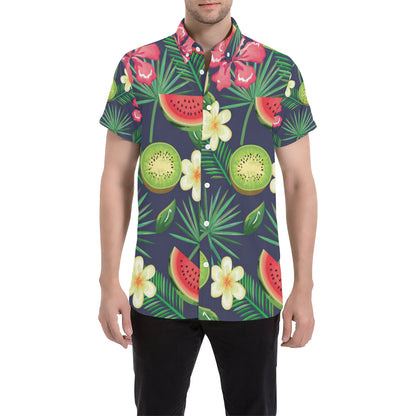 Tropical Fruits Pattern Print Design TF05 Men's Short Sleeve Button Up Shirt