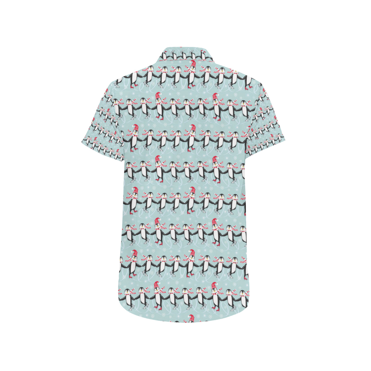 Penguin Sking Design Men's Short Sleeve Button Up Shirt