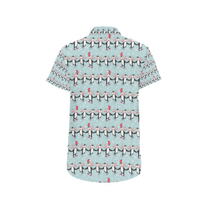 Penguin Sking Design Men's Short Sleeve Button Up Shirt