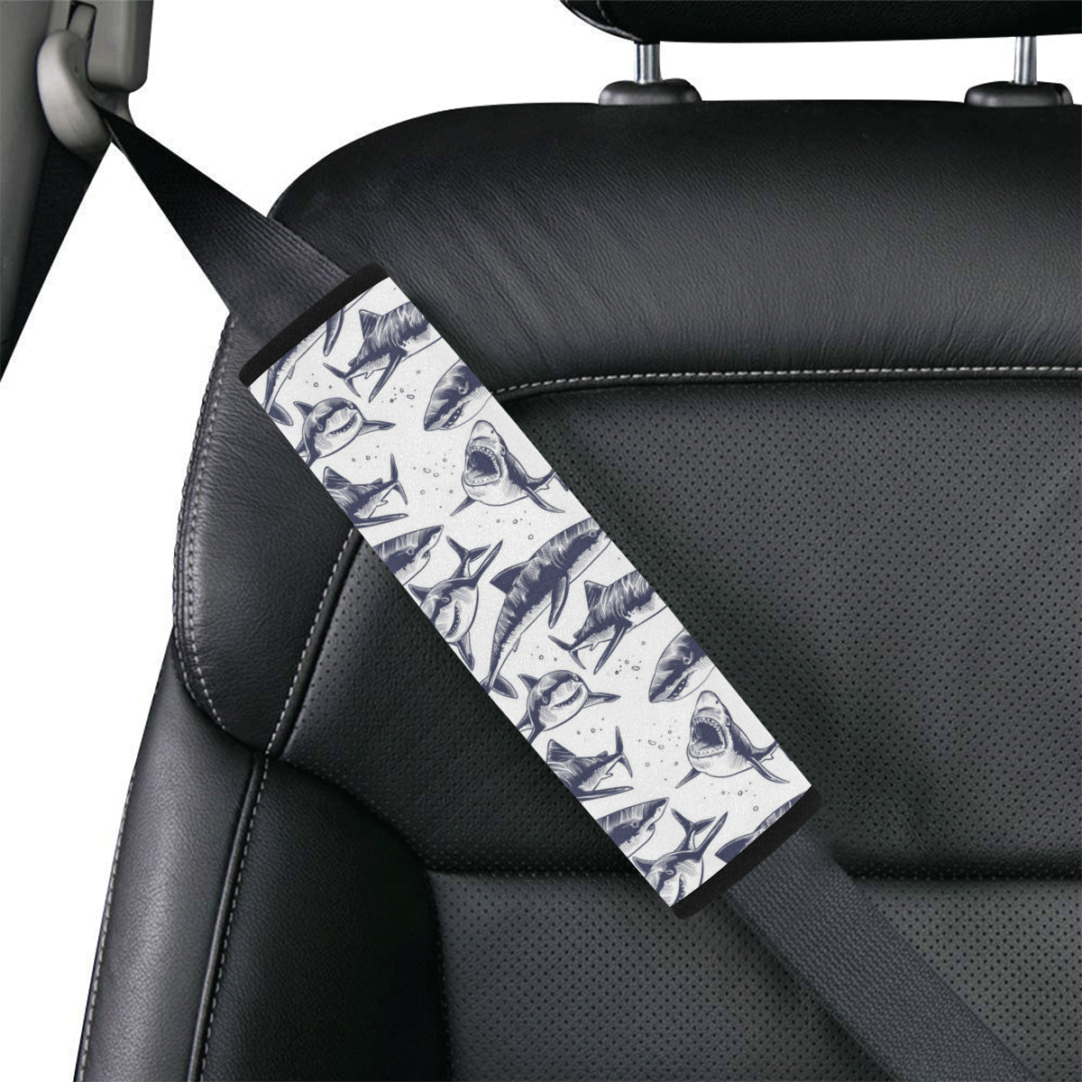 Great White Shark Pattern Print Design 02 Car Seat Belt Cover