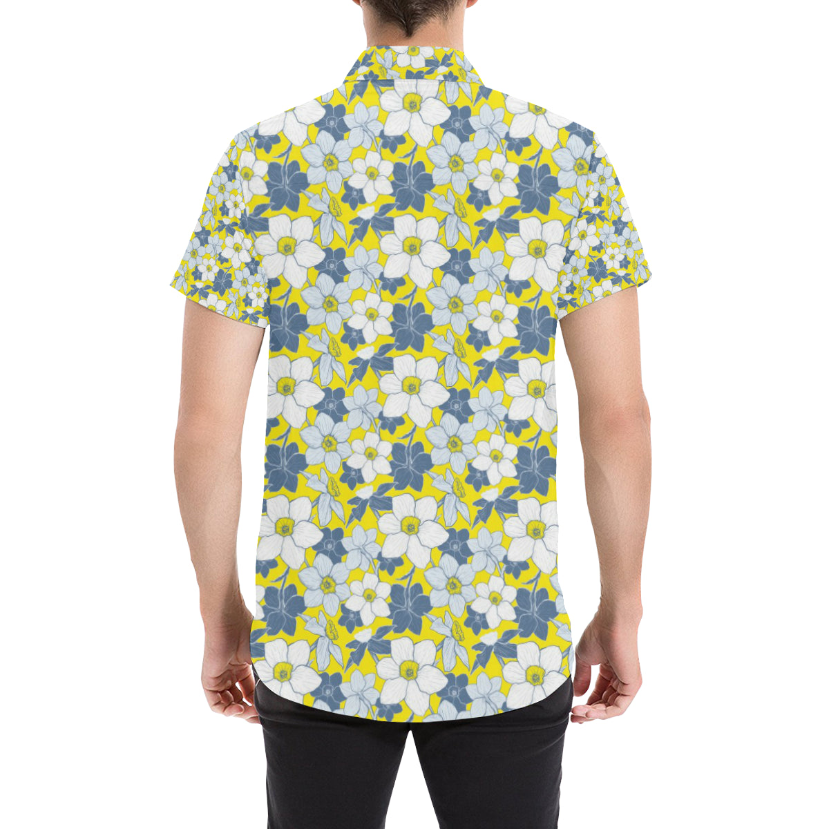 Daffodils Pattern Print Design 01 Men's Short Sleeve Button Up Shirt