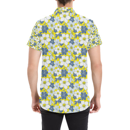 Daffodils Pattern Print Design 01 Men's Short Sleeve Button Up Shirt