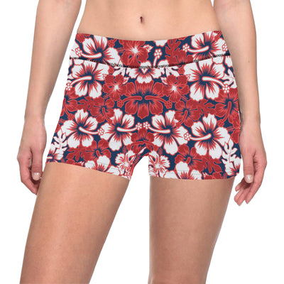 Red Hibiscus Pattern Print Design HB01 Yoga Shorts