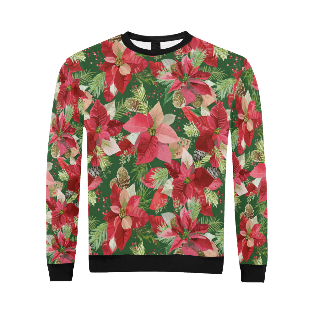 Poinsettia Pattern Print Design POT03 Men Long Sleeve Sweatshirt