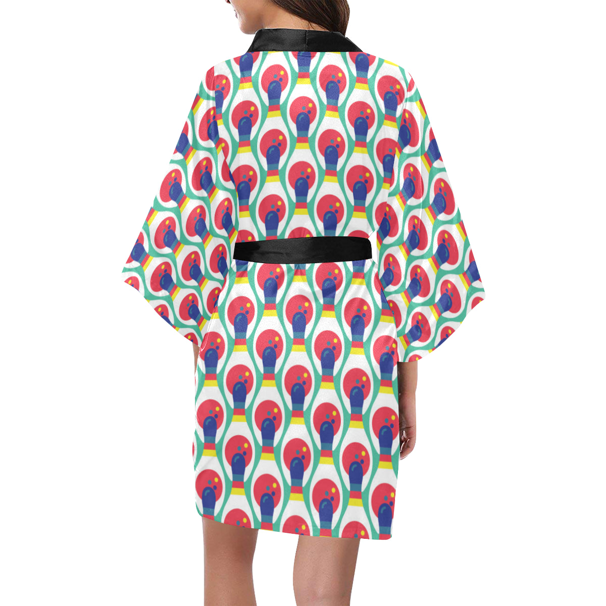 Bowling Pattern Print Design 05 Women's Short Kimono