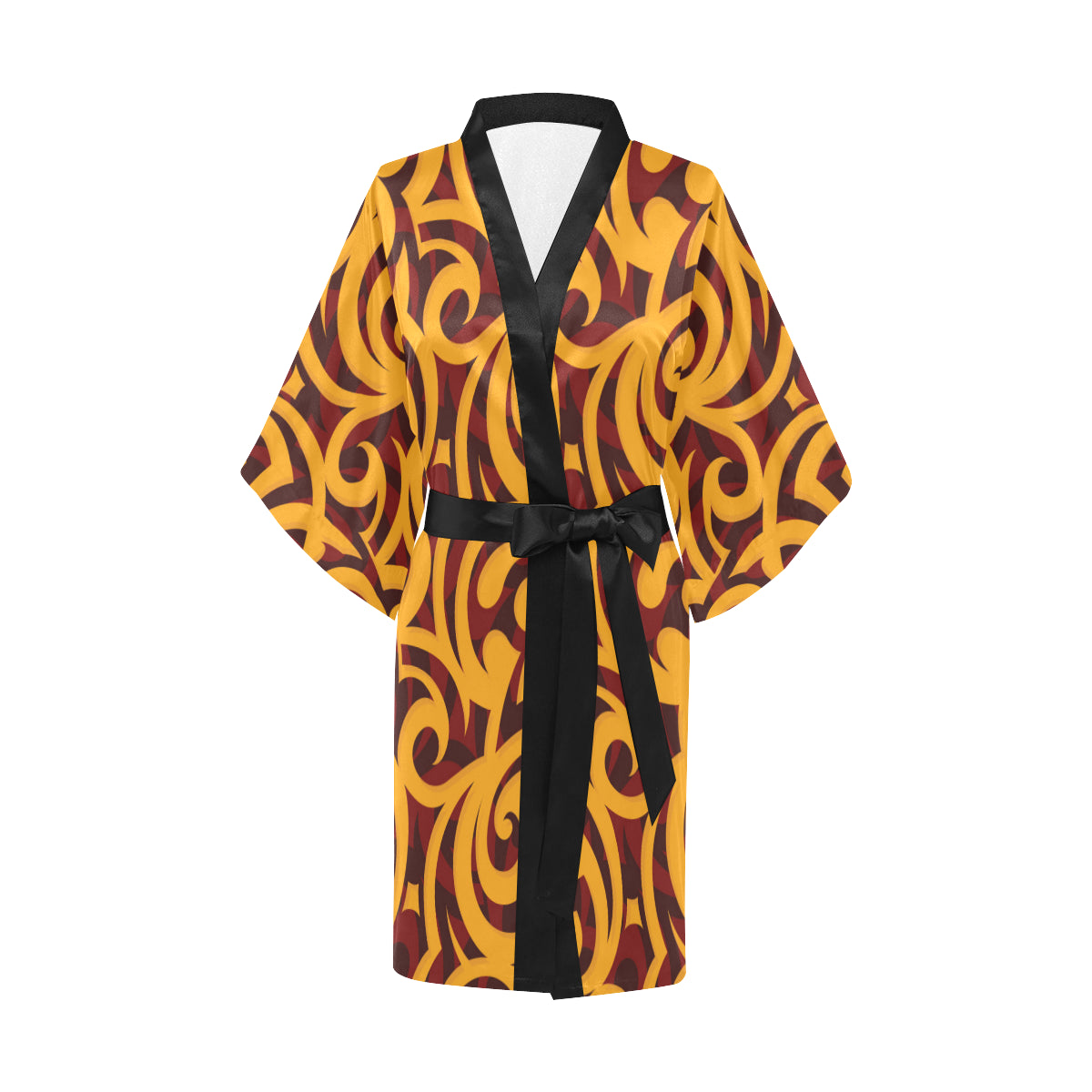Maori Pattern Print Design 02 Women's Short Kimono