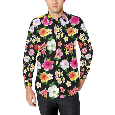 Hibiscus Pattern Print Design HB025 Men's Long Sleeve Shirt