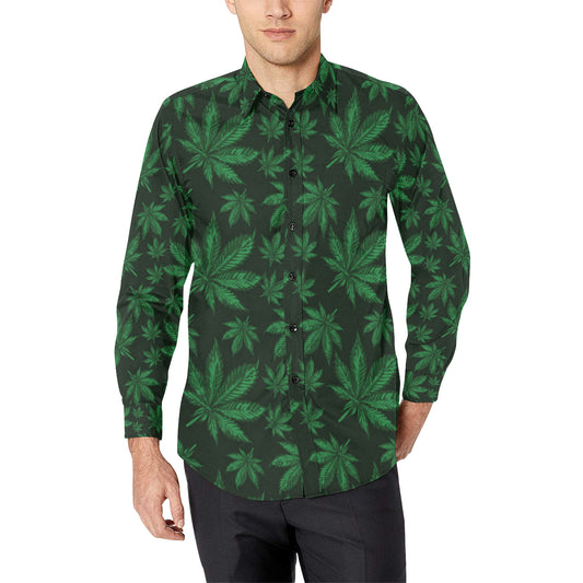 Pot Leaf Pattern Print Design A04 Men's Long Sleeve Shirt