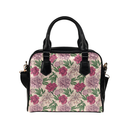 Peony Pattern Print Design A01 Shoulder Handbag