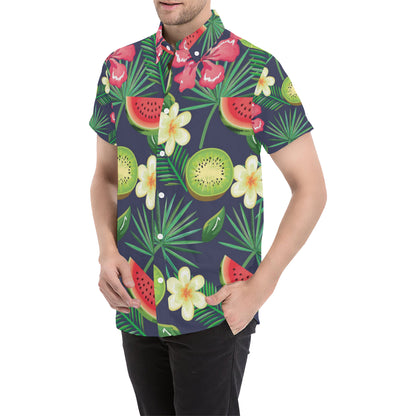 Tropical Fruits Pattern Print Design TF05 Men's Short Sleeve Button Up Shirt