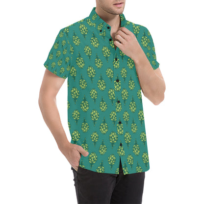 Artichoke Pattern Print Design 04 Men's Short Sleeve Button Up Shirt