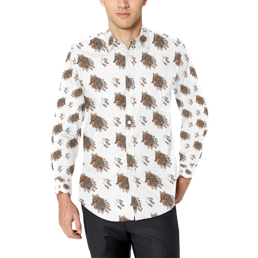 Aztec Wolf Pattern Print Design 02 Men's Long Sleeve Shirt
