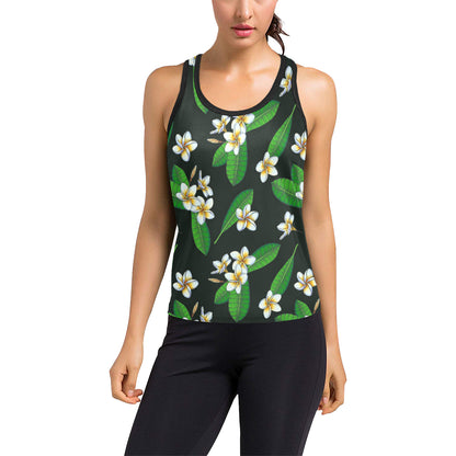 White Plumeria Pattern Print Design PM023 Women's Racerback Tank Top