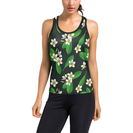 White Plumeria Pattern Print Design PM023 Women's Racerback Tank Top