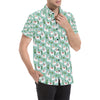 Llama with Cactus Themed Print Men's Short Sleeve Button Up Shirt