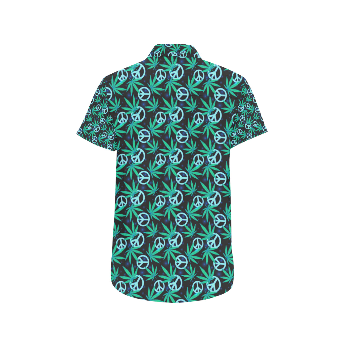 Peace Sign Themed Design Print Men's Short Sleeve Button Up Shirt