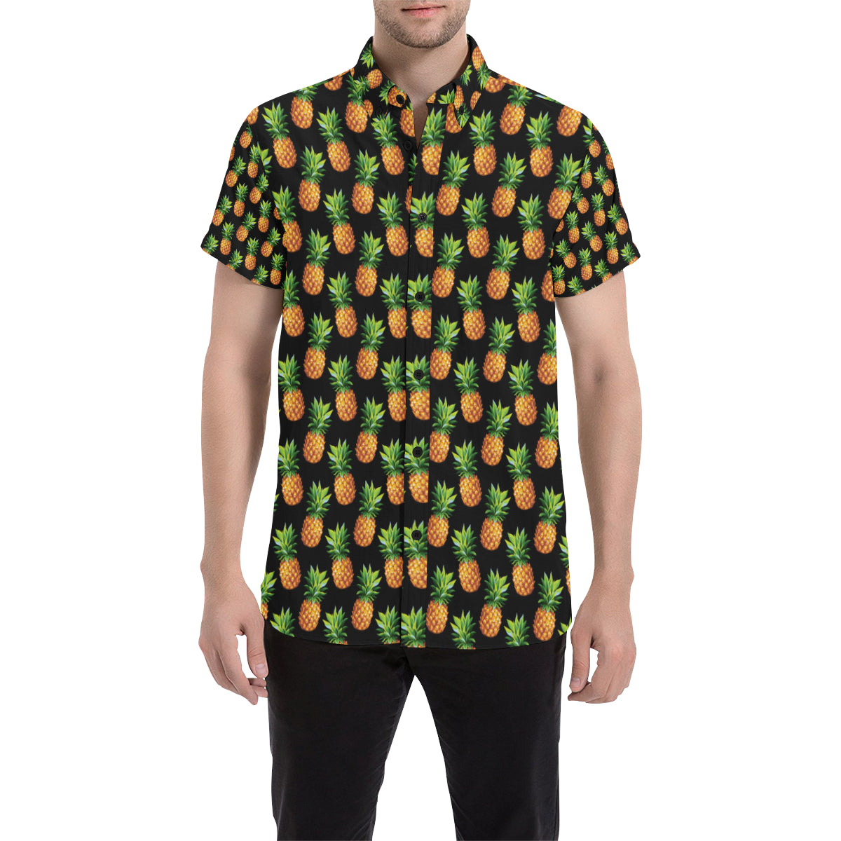Pineapple Cute Print Design Pattern Men's Short Sleeve Button Up Shirt