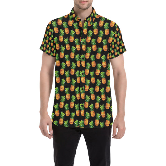 Pineapple Cute Print Design Pattern Men's Short Sleeve Button Up Shirt
